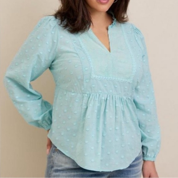 NWT Torrid Blouse Size 2X Blue Cotton Eyelet Floral Lightweight Airy - Picture 2 of 10